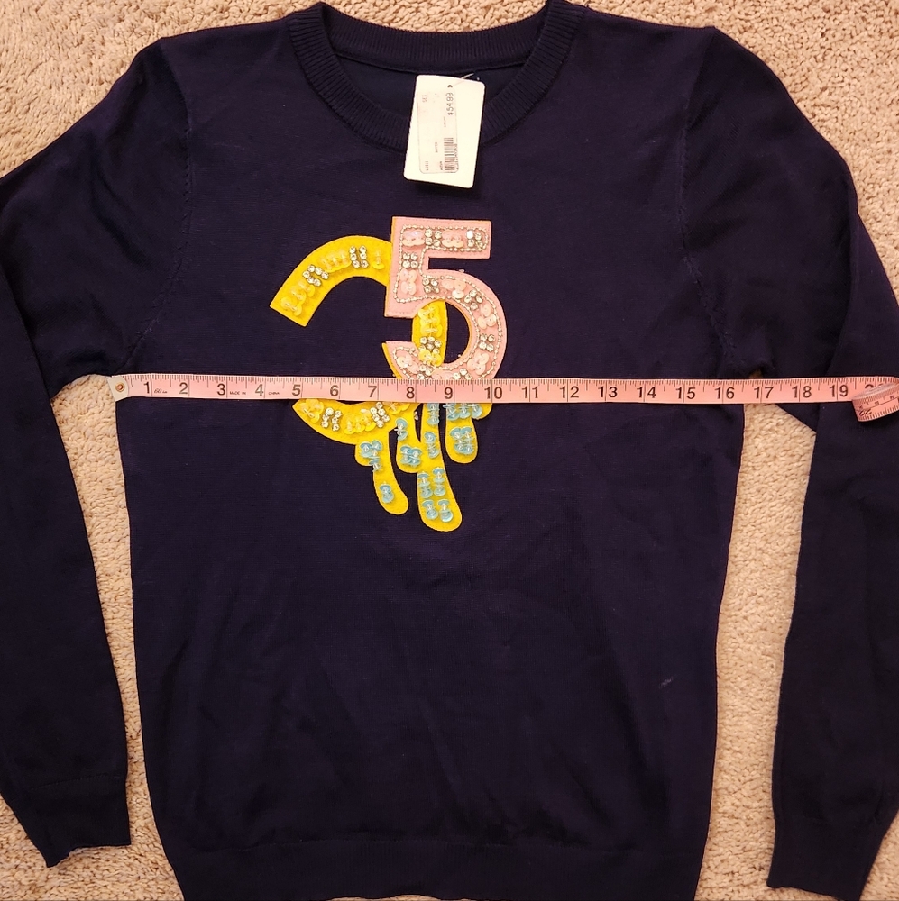 Navy Sweater with Colorful Number Design Size Small. - Picture 2 of 5